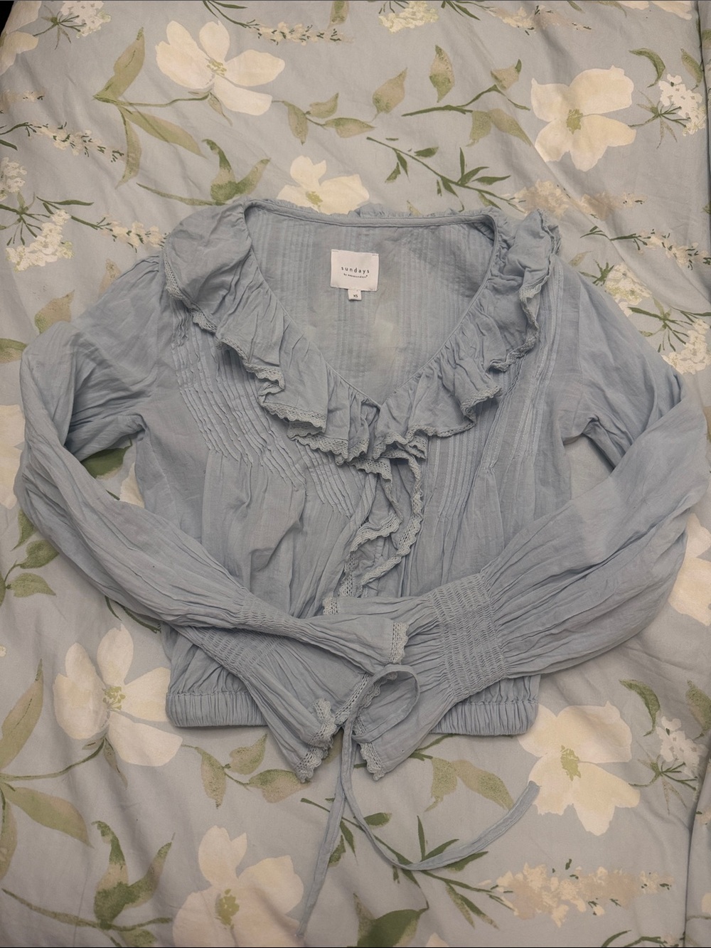Sundays by wearesundays Light Blue Ruffle Long-Sleeve Women's Top